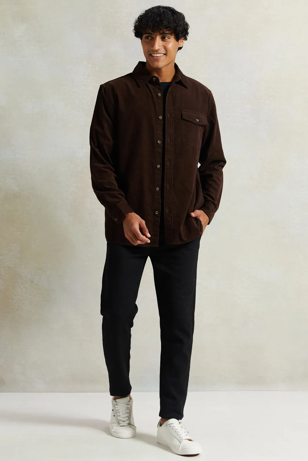 Men Brown Fine Corduroy Shirt