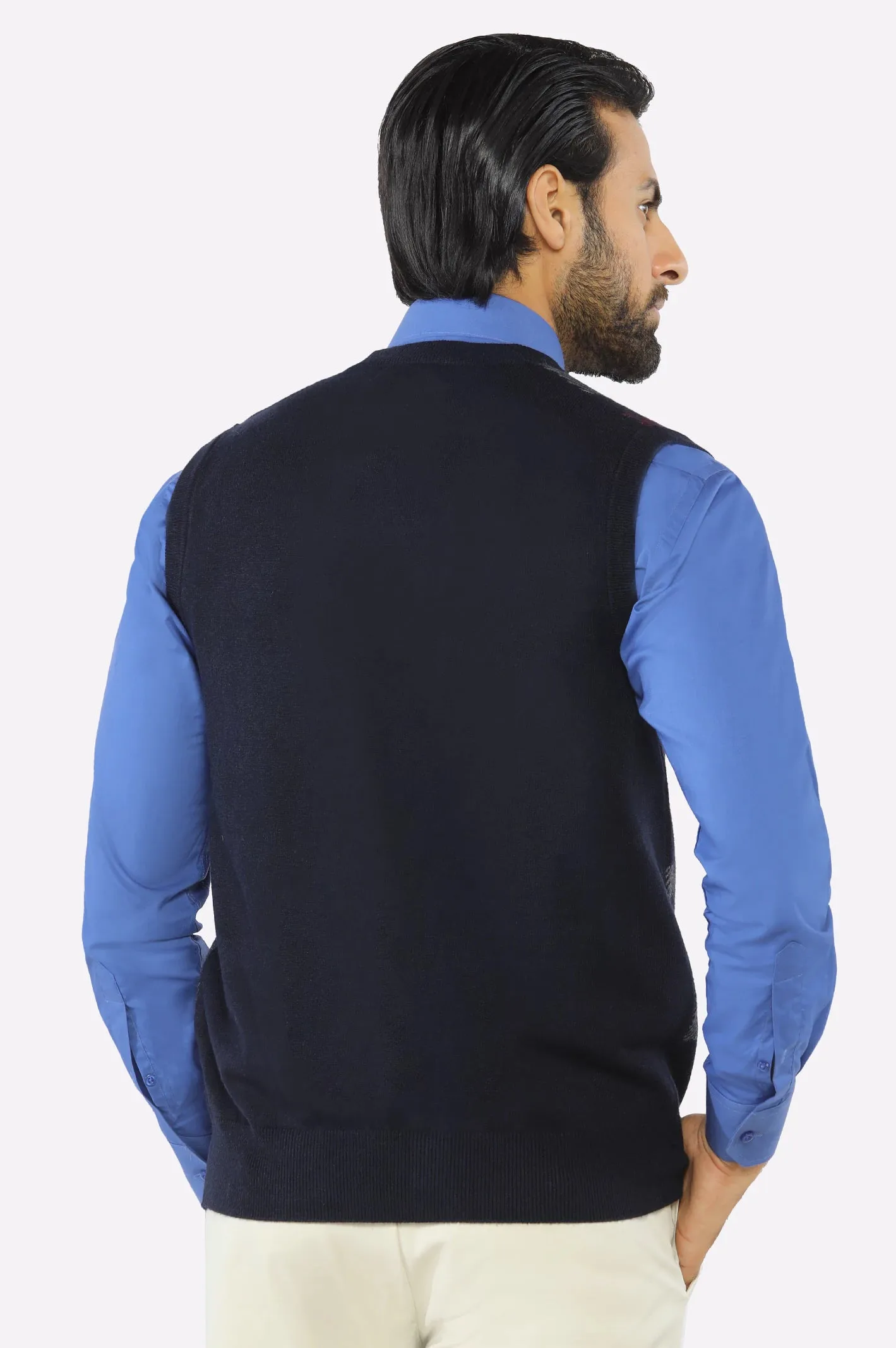 Men Navy Sleeveless Cardigan