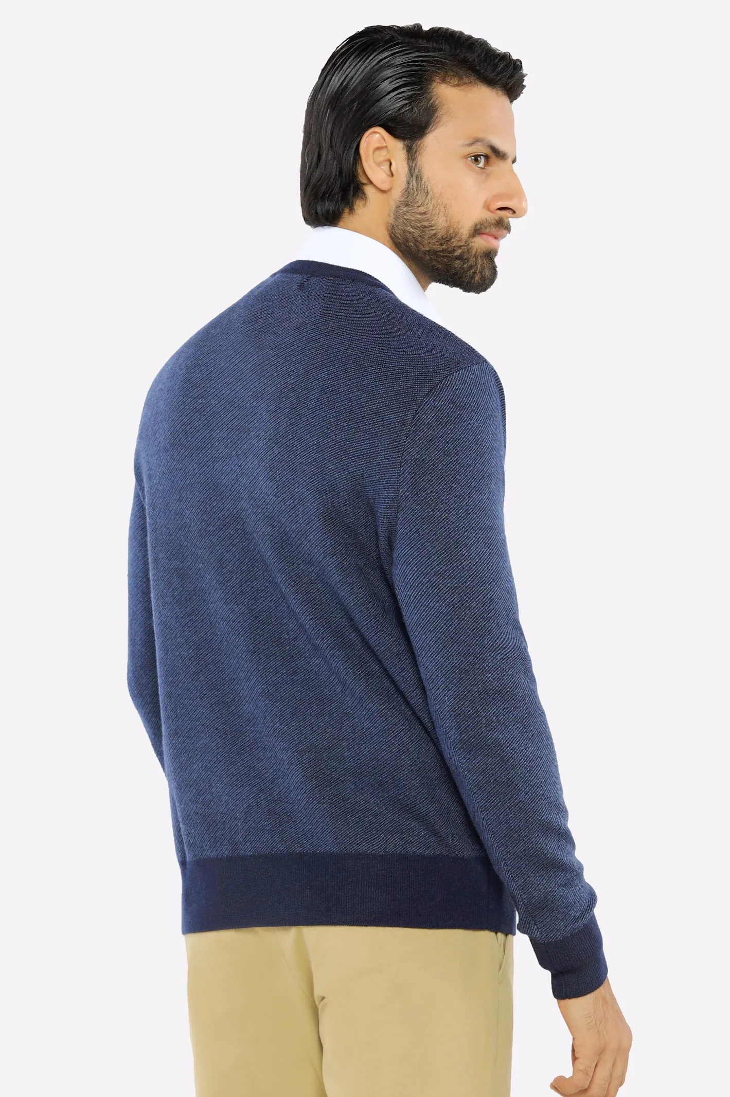 Men V-neck Multi Navy Sleeves Sweater