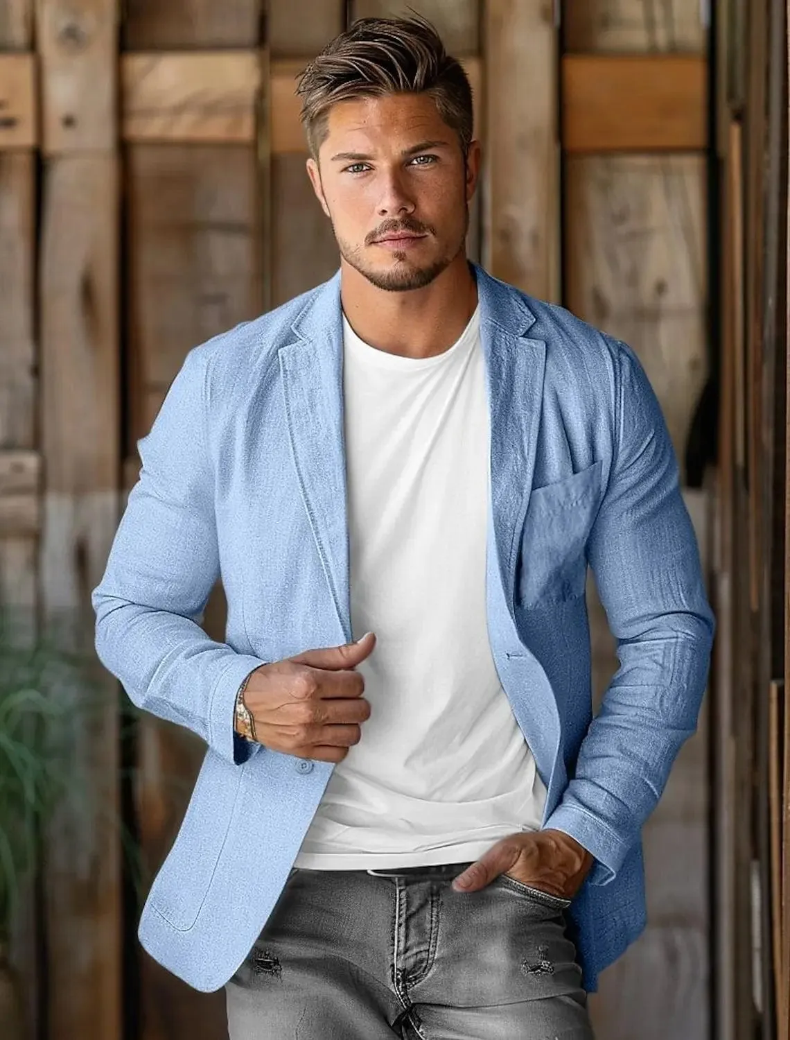 Men's Italian Linen Blazer - Luxury Formal Wedding Jacket