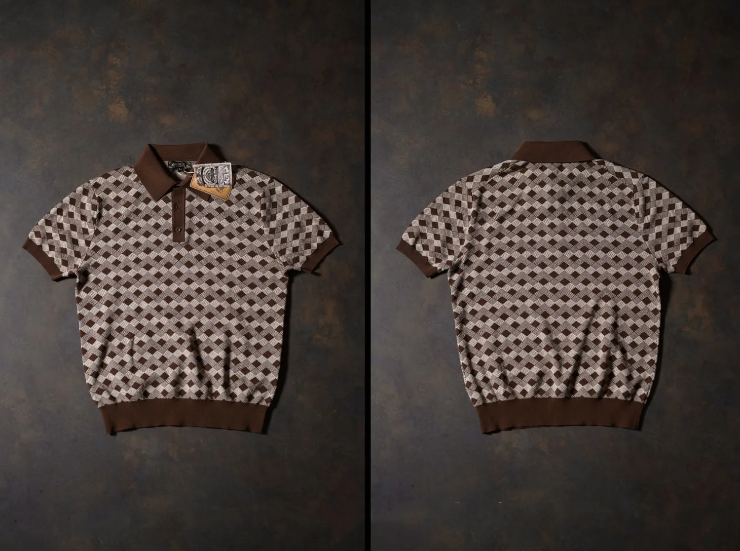 Men's Knitted Argyle Pattern Polo Shirt