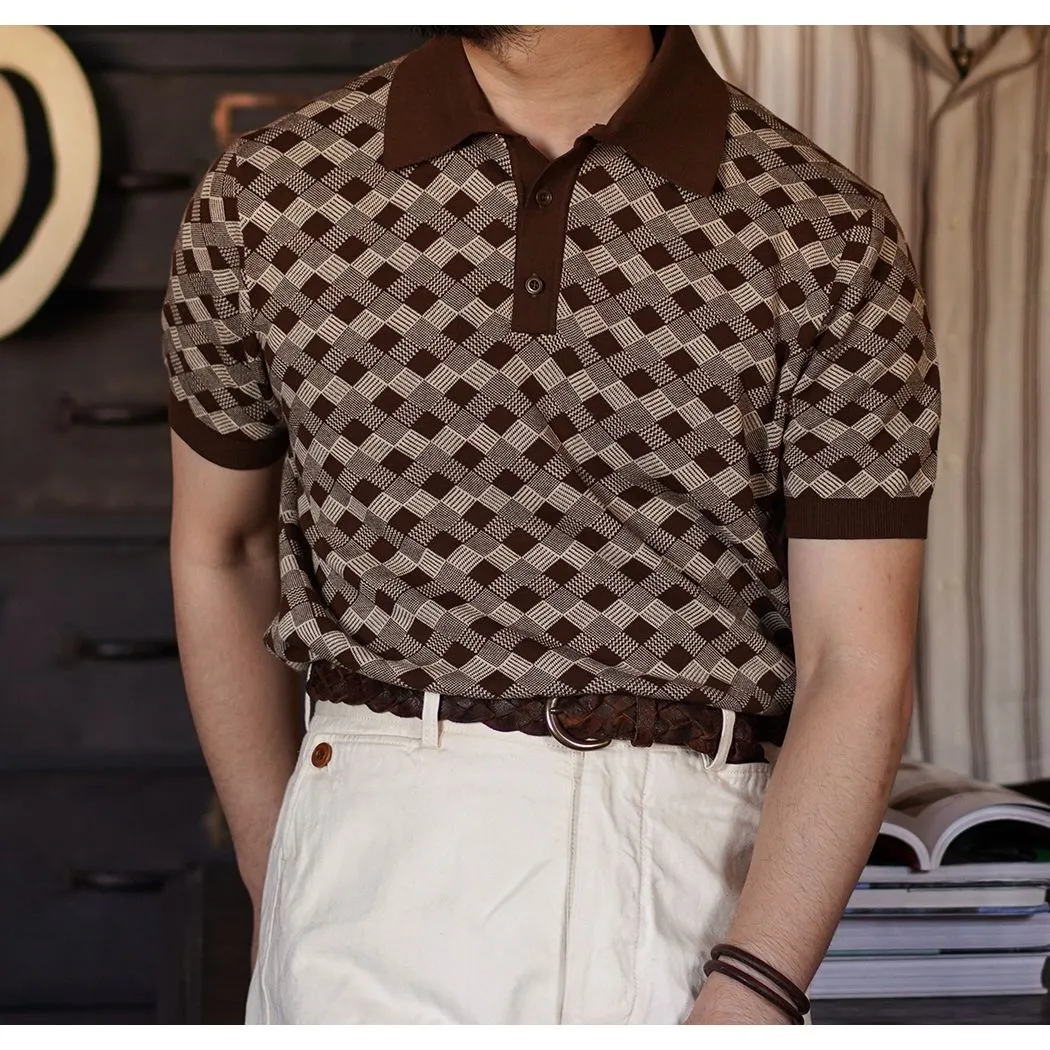 Men's Knitted Argyle Pattern Polo Shirt