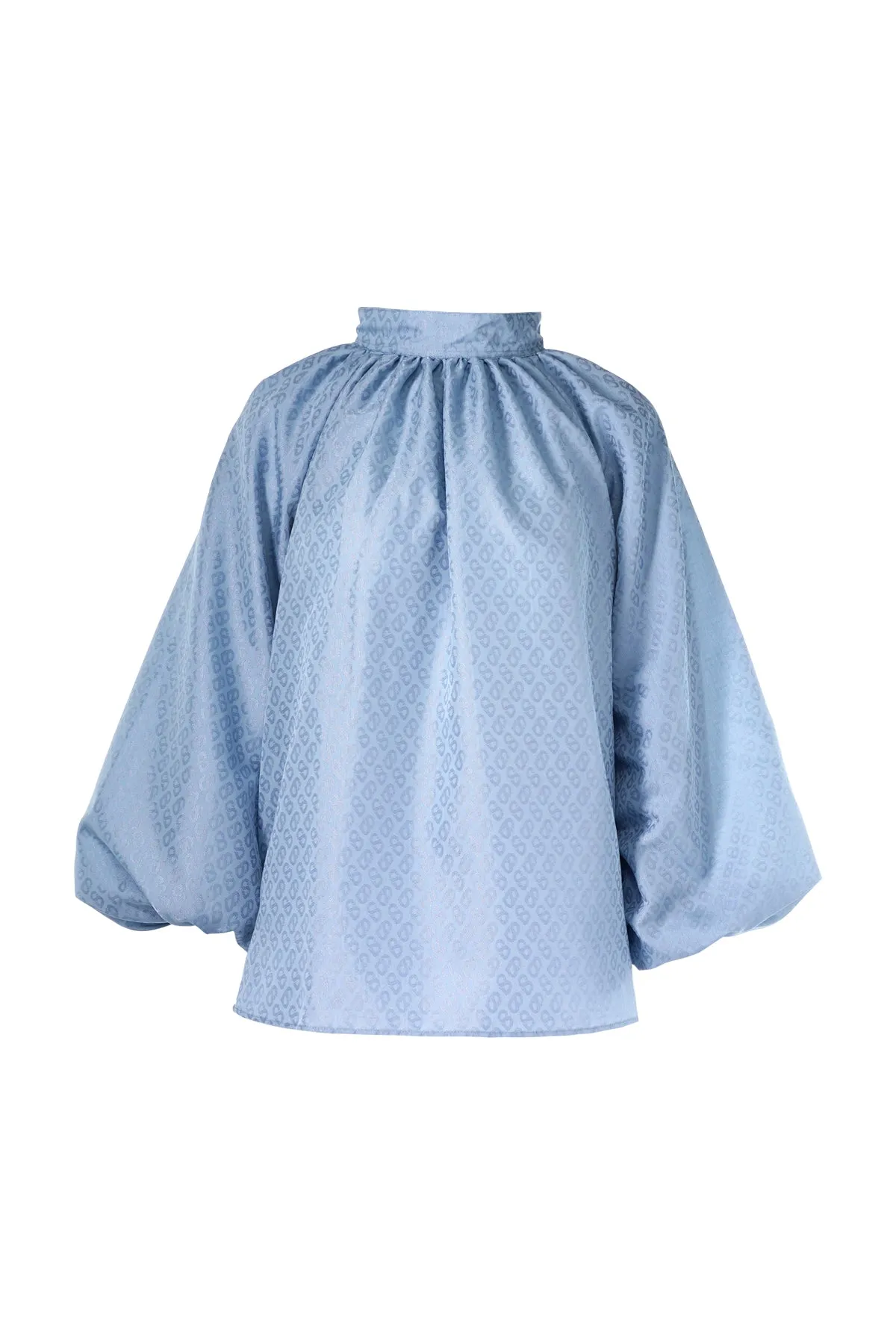 Monogram Embossed Puff Blouse - Airy Blue