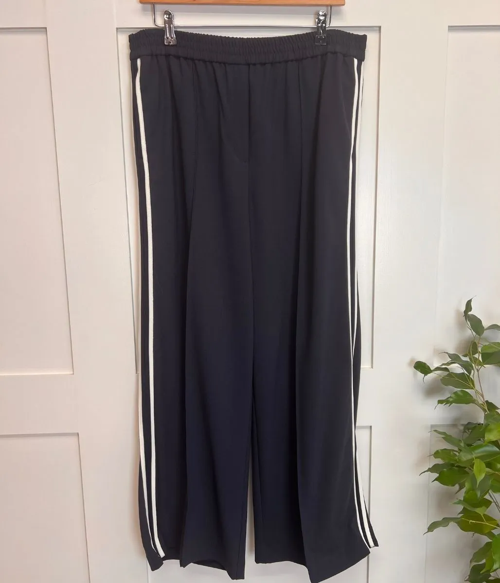 Navy Side Stripe Wide Leg Trousers