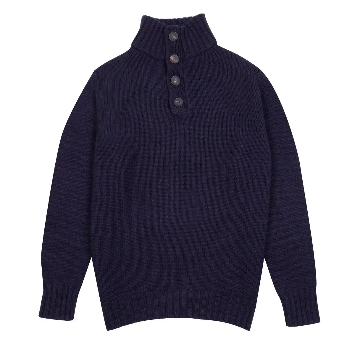 Nero Navy Cromarty Button Neck 8 ply Cashmere Sweater