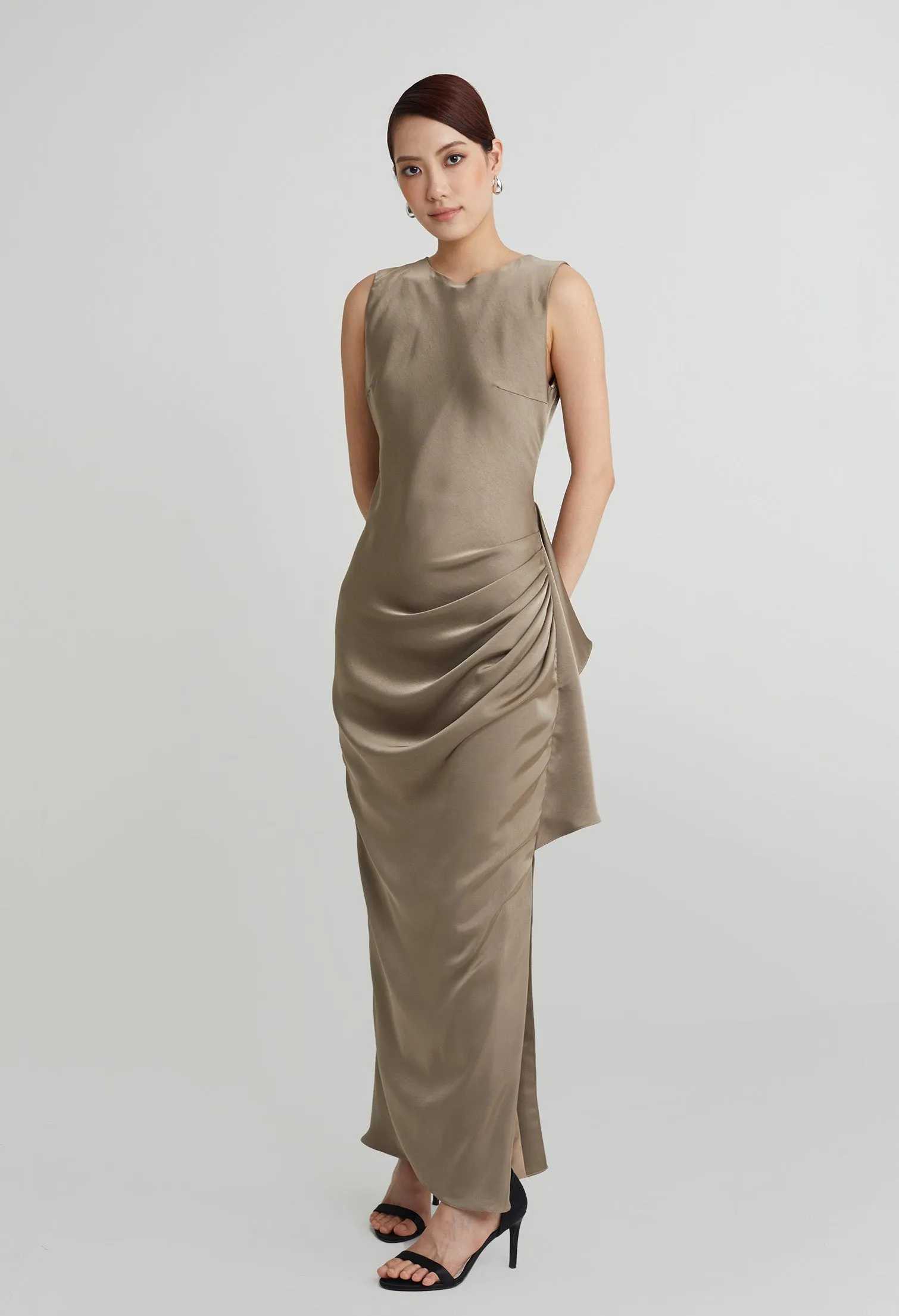 nichii X NURITA HARITH Ethereal Ruched Ruffle Sleeveless Maxi Dress