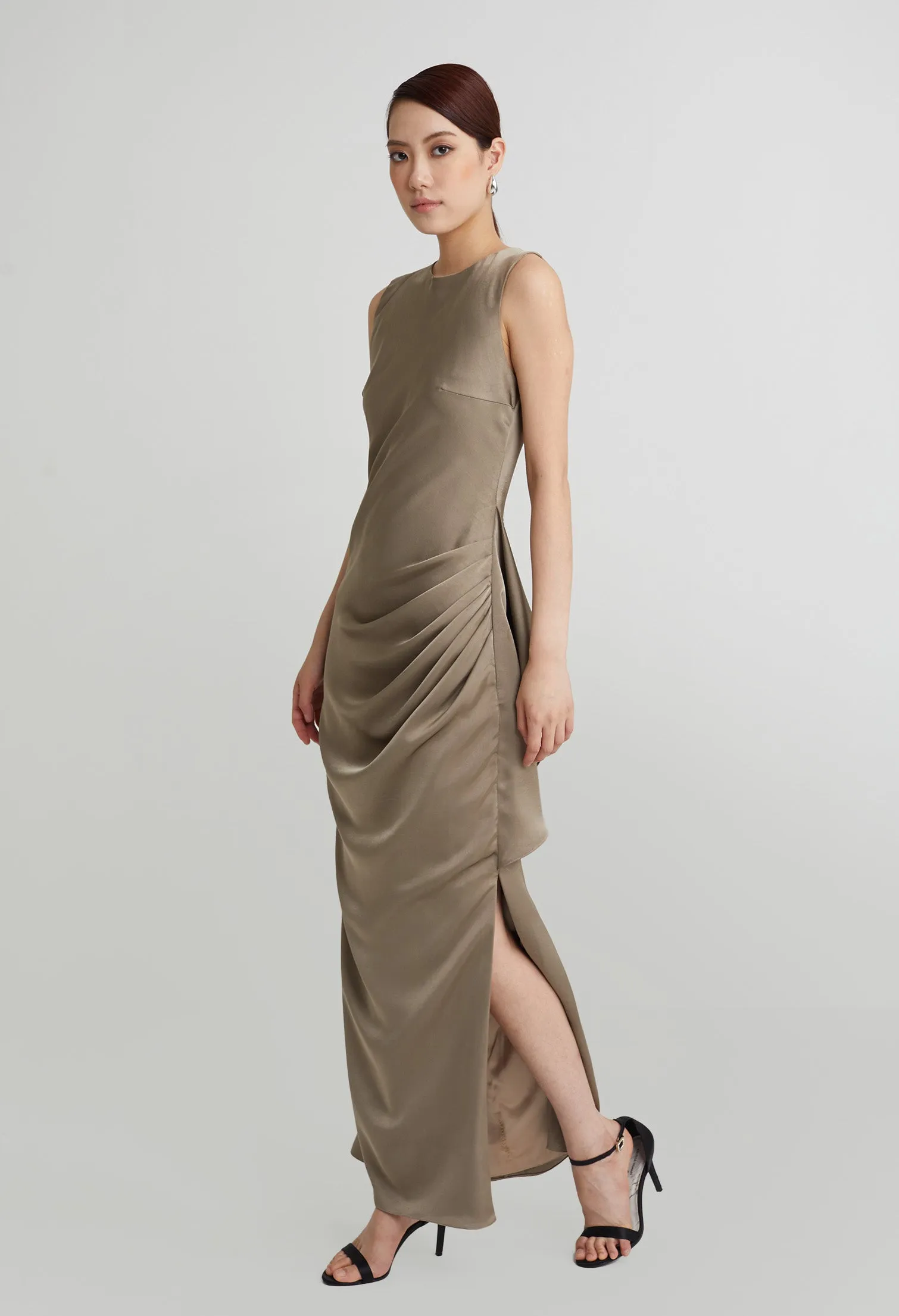 nichii X NURITA HARITH Ethereal Ruched Ruffle Sleeveless Maxi Dress