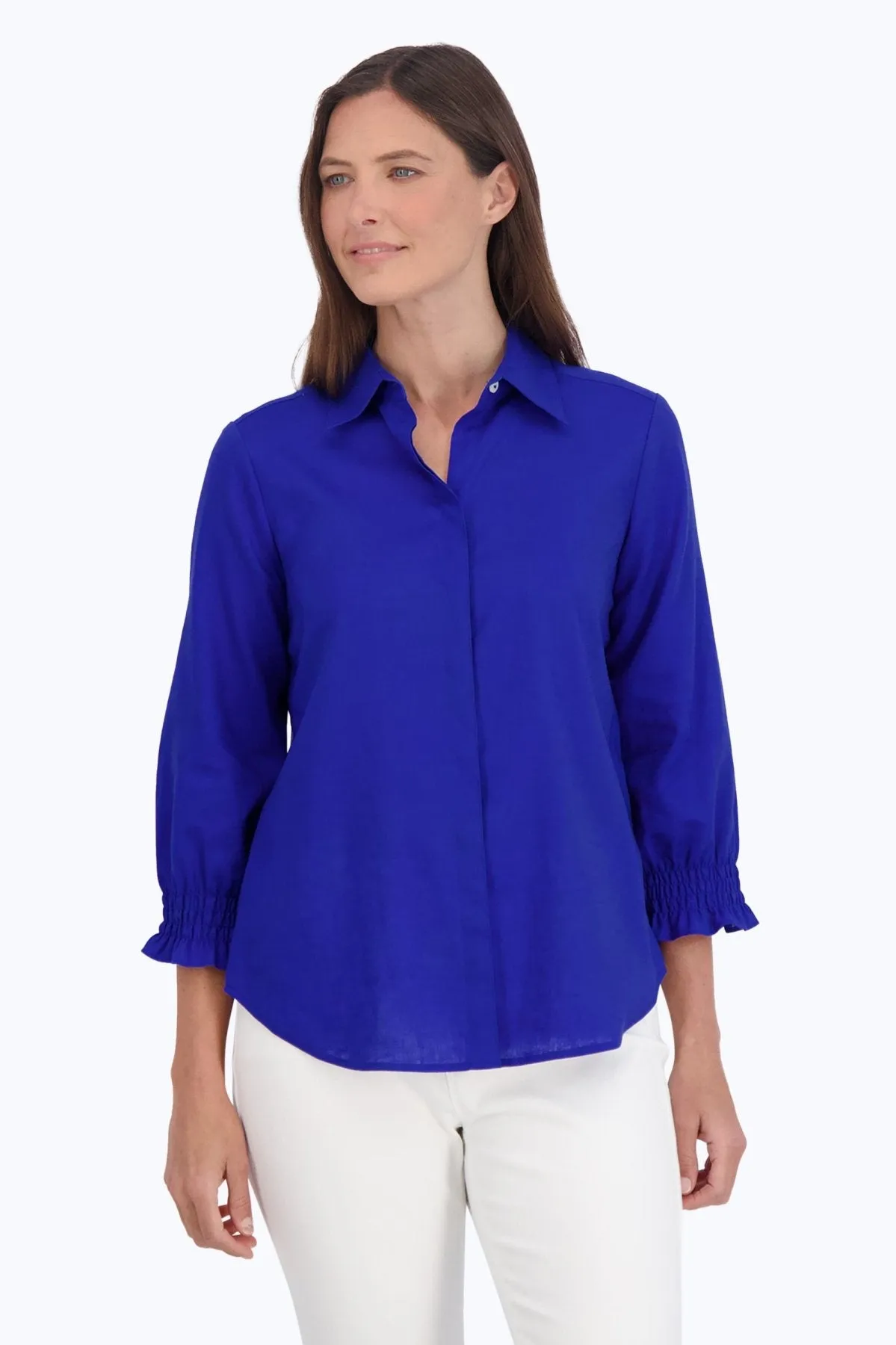 Olivia 3/4 Sleeve Easy Care Solid Linen Shirt