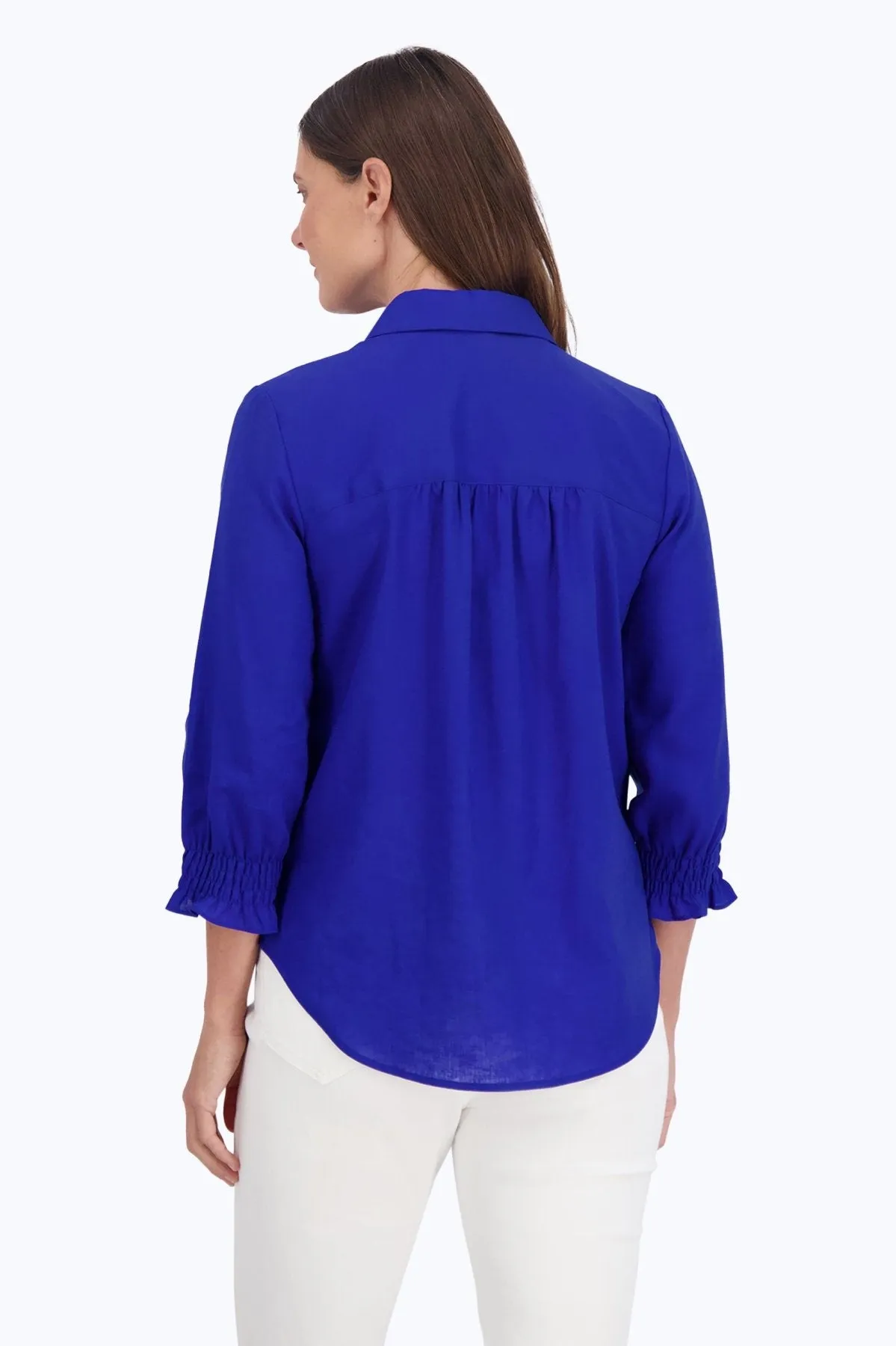 Olivia 3/4 Sleeve Easy Care Solid Linen Shirt