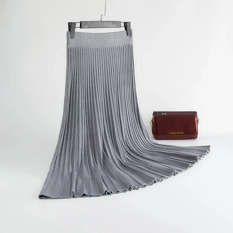 Pleated Vertical Striped Midi Skirts Chic High Waist