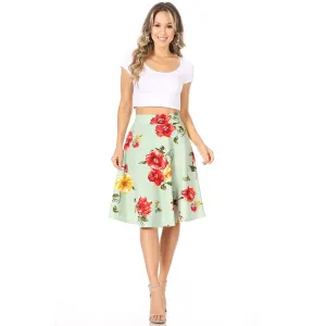 Royal Curves Mint Floral A-Line Midi Skirt