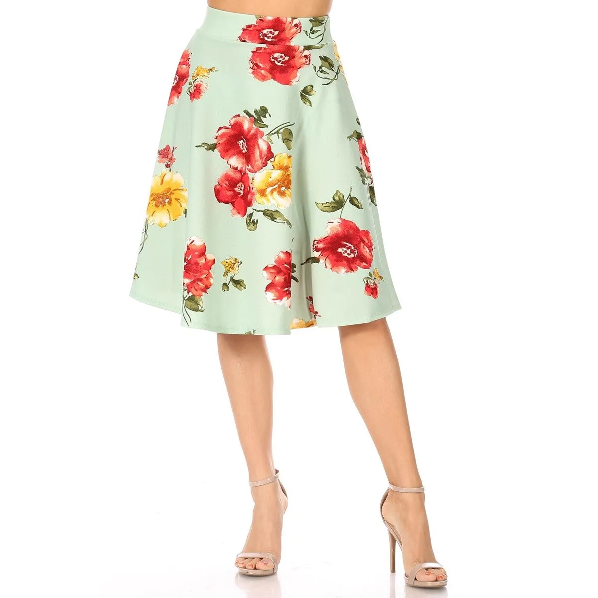 Royal Curves Mint Floral A-Line Midi Skirt