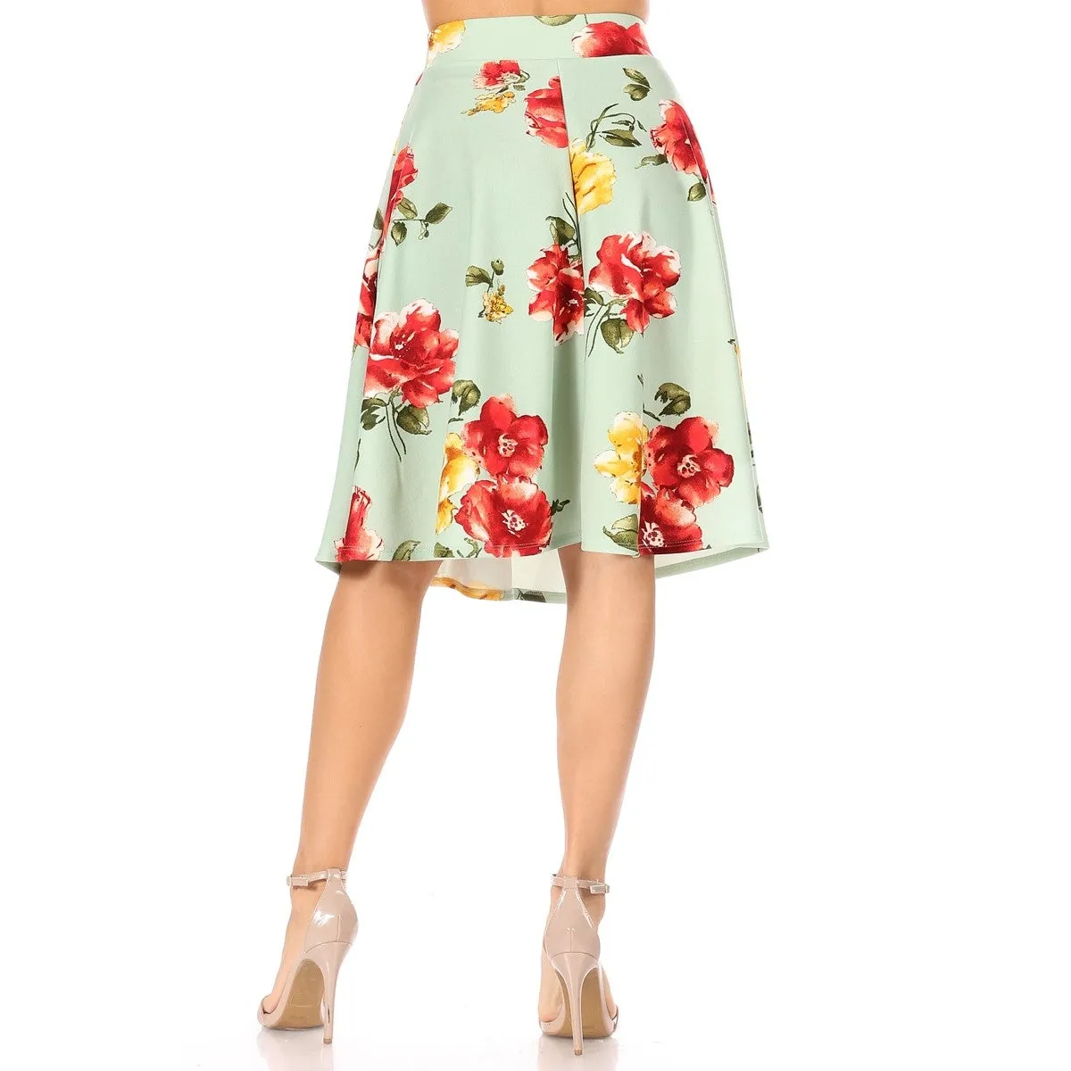 Royal Curves Mint Floral A-Line Midi Skirt