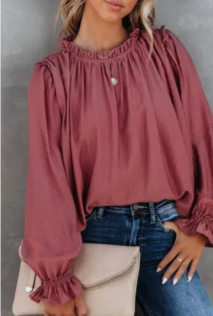 Ruffled Shirring Long Sleeve Blouse