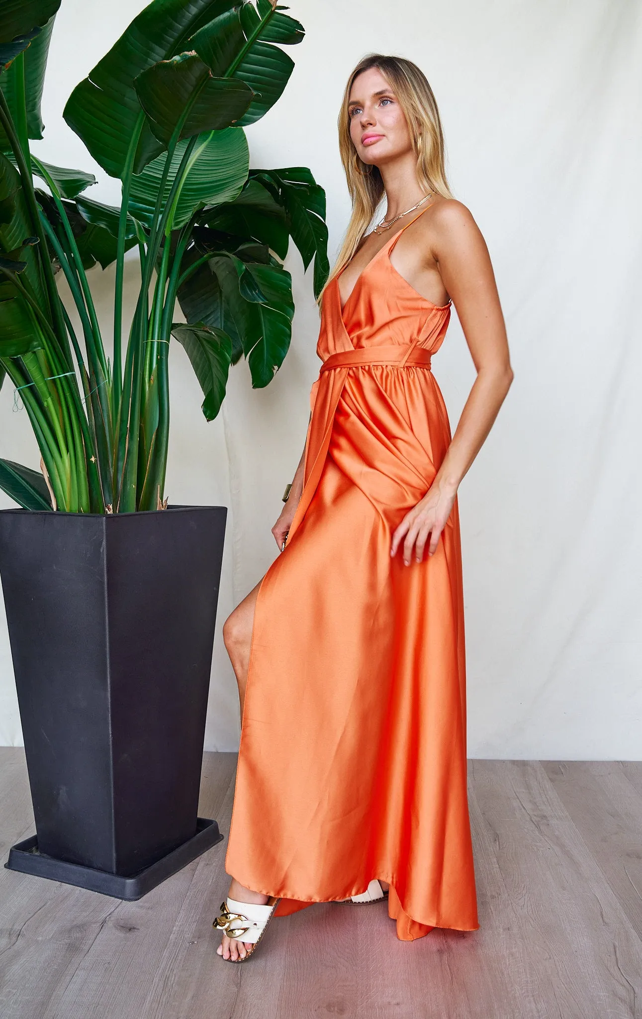 Satin Slit Front Maxi Dress