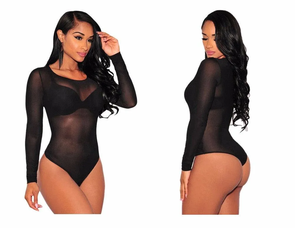 SHEER MESH LONGSLEEVES BODYSUIT