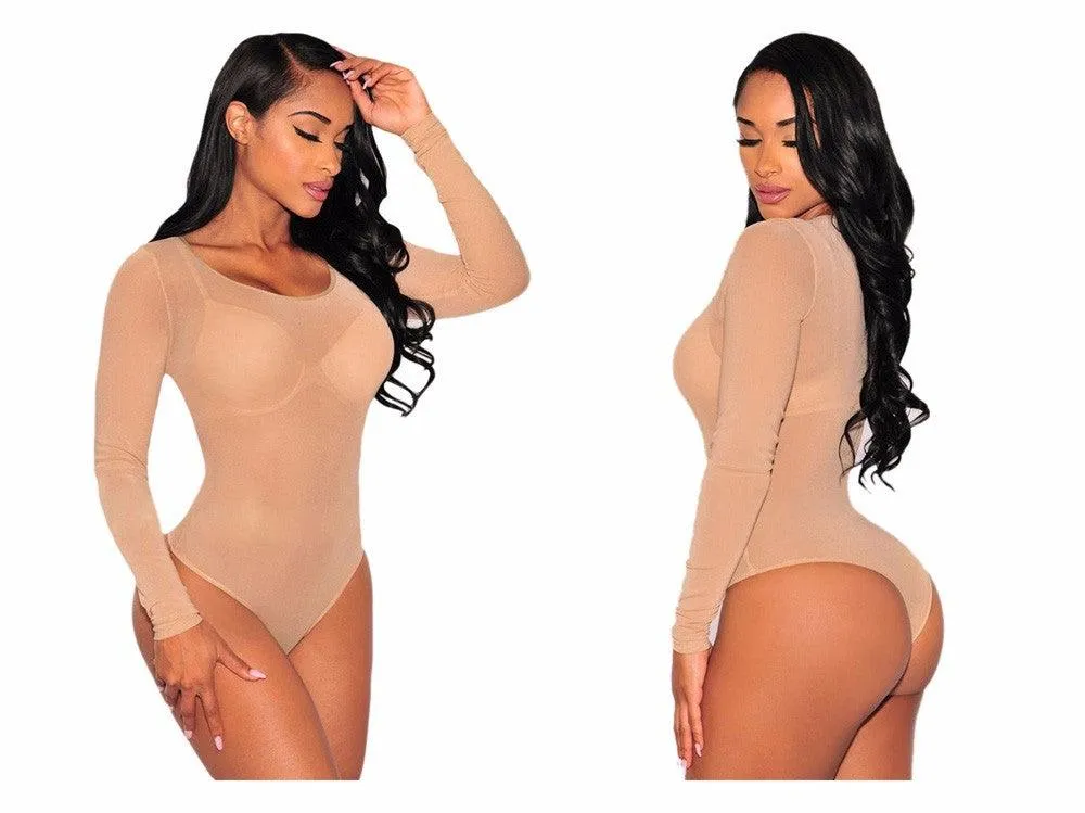 SHEER MESH LONGSLEEVES BODYSUIT