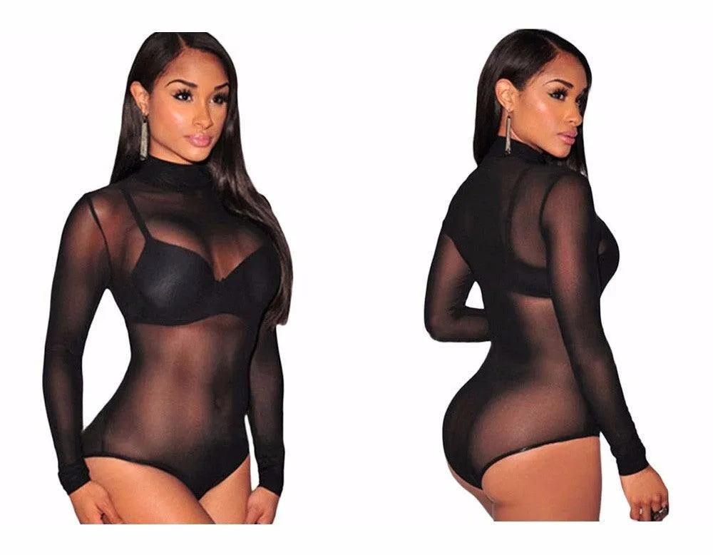 SHEER MESH LONGSLEEVES BODYSUIT