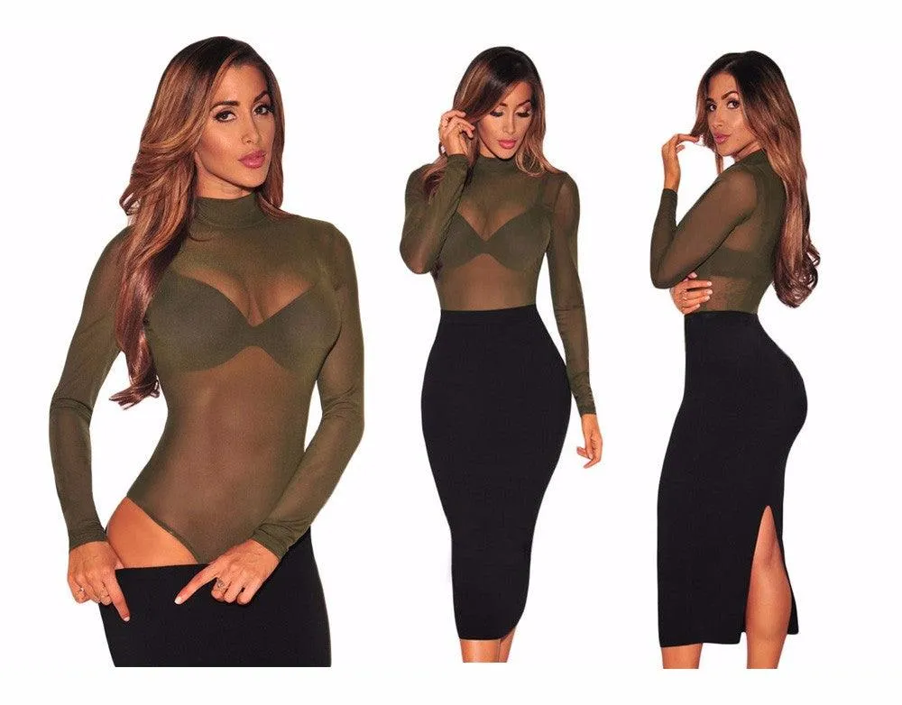 SHEER MESH LONGSLEEVES BODYSUIT