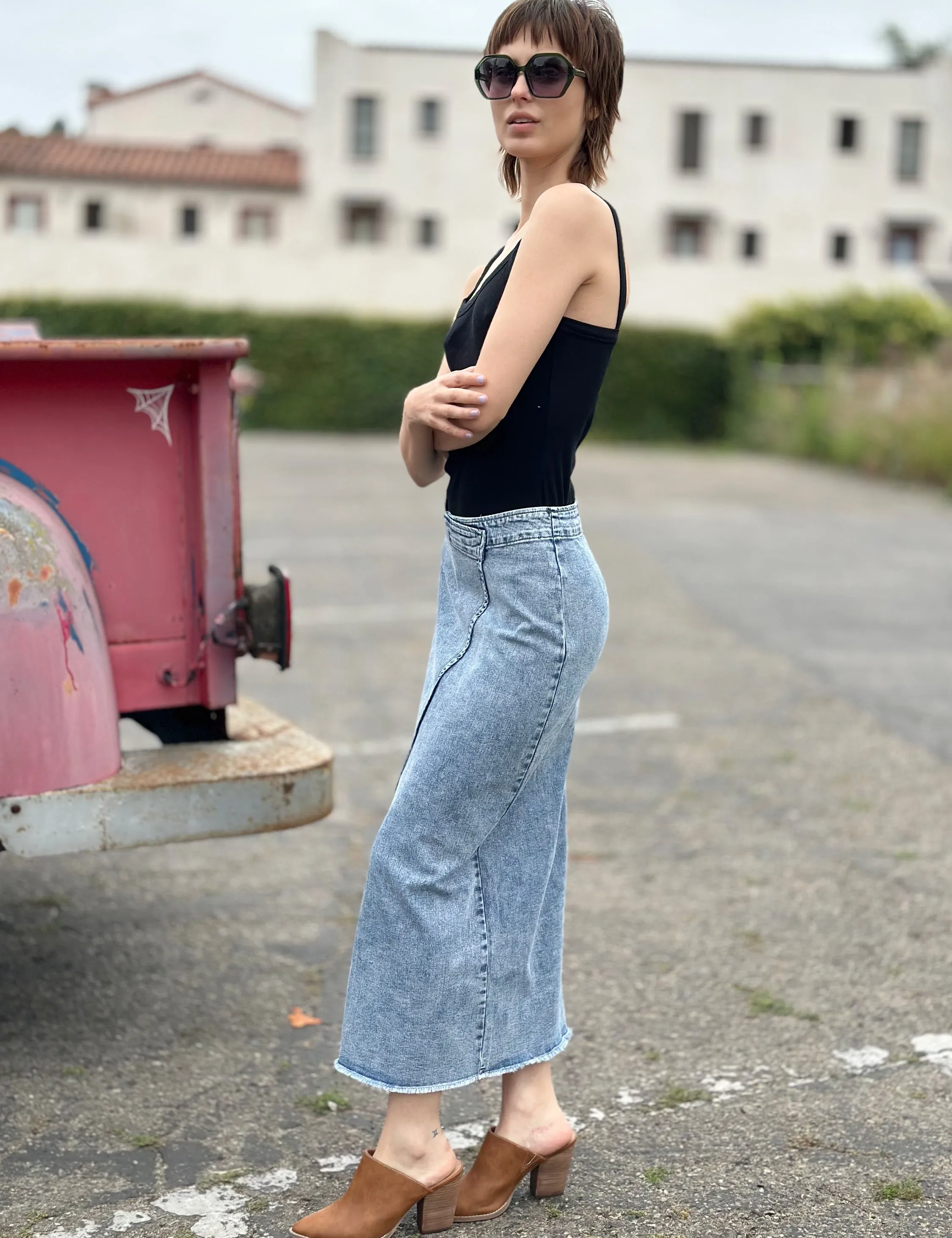 Side Hustle Denim Midi Skirt