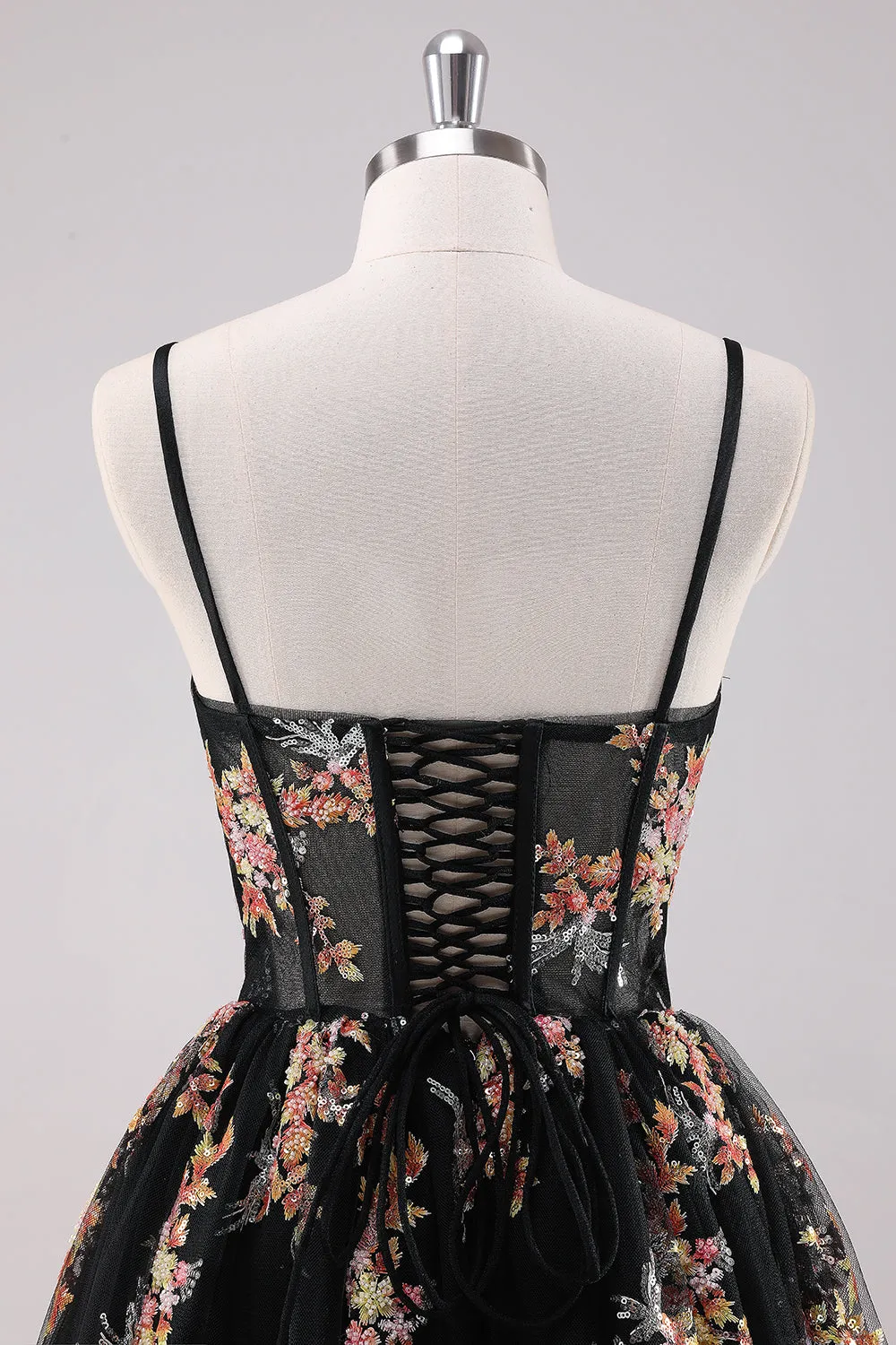 Sparkly Black A-Line Floral Mini Dress