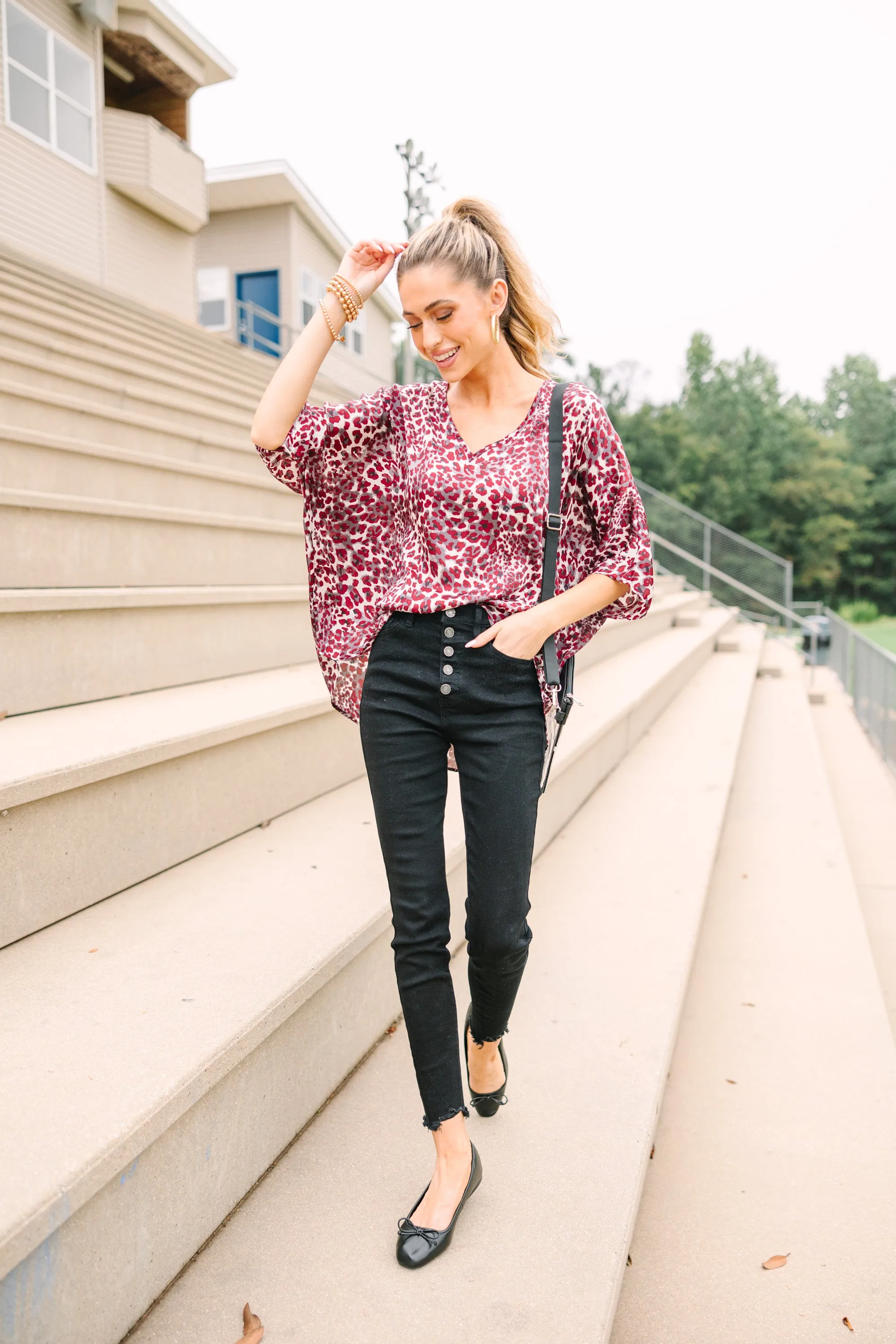 The Sadie Maroon Leopard Print Blouse