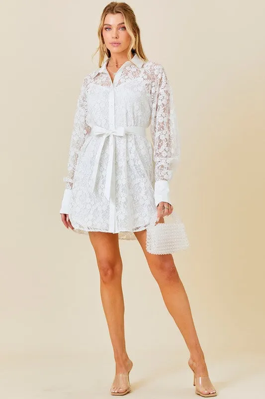 White Button Down Collared Dress