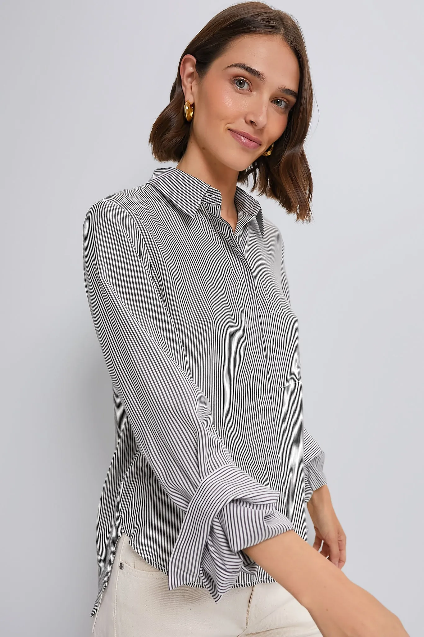 White Grey Stripe Boyfriend Shirt