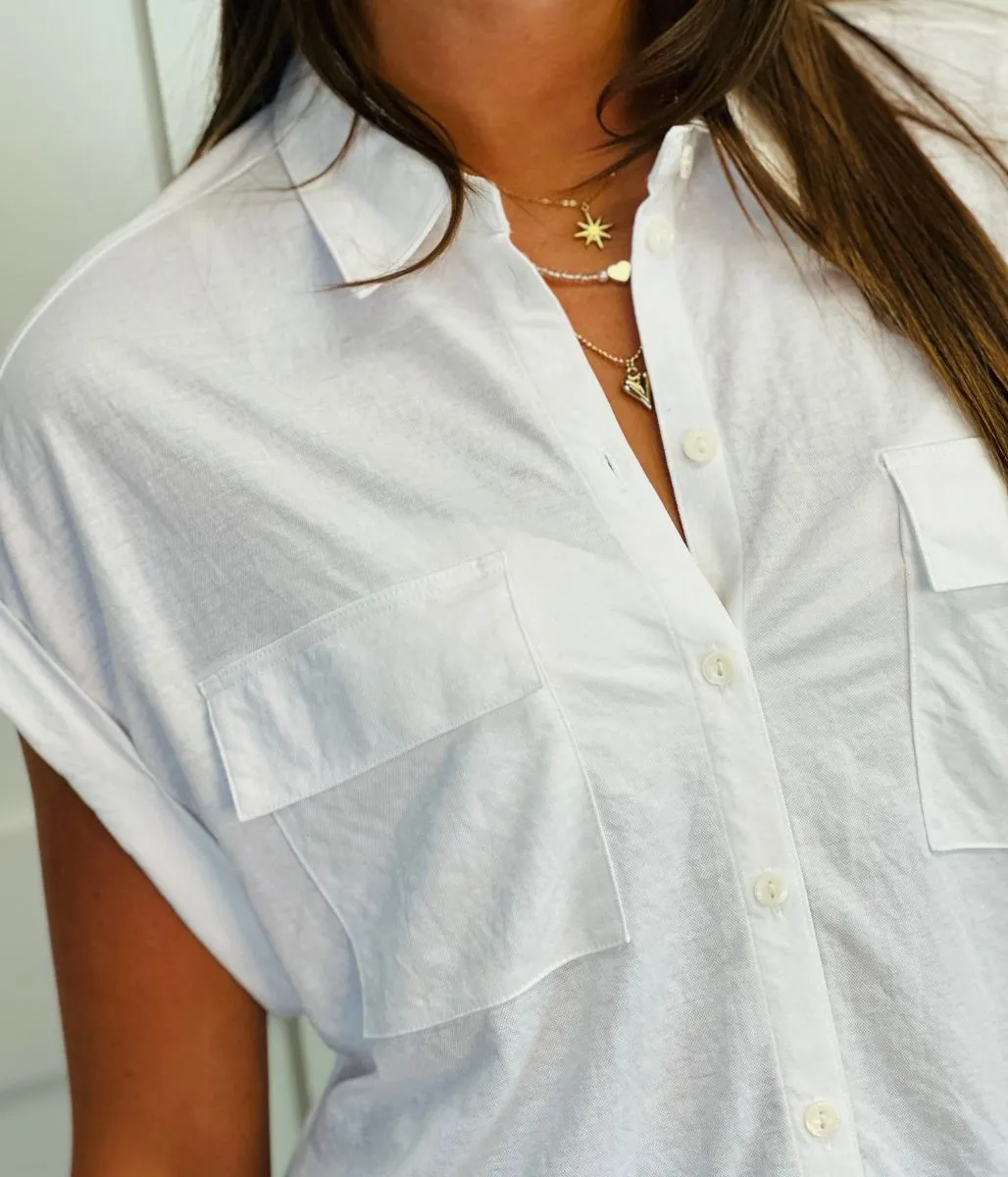 White Jersey Collared Shirt