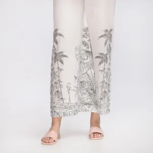 White Printed Cambric Straight Fit Trouser  PS3557