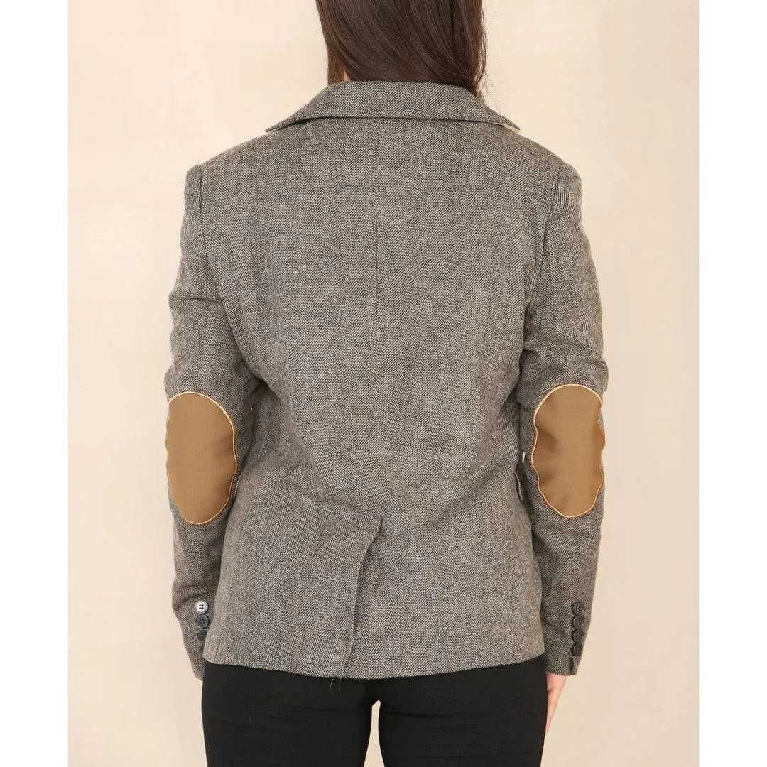 Womens Herringbone Tweed Waistcoat Blazer Oak Brown Classic Vintage Shooting Jacket