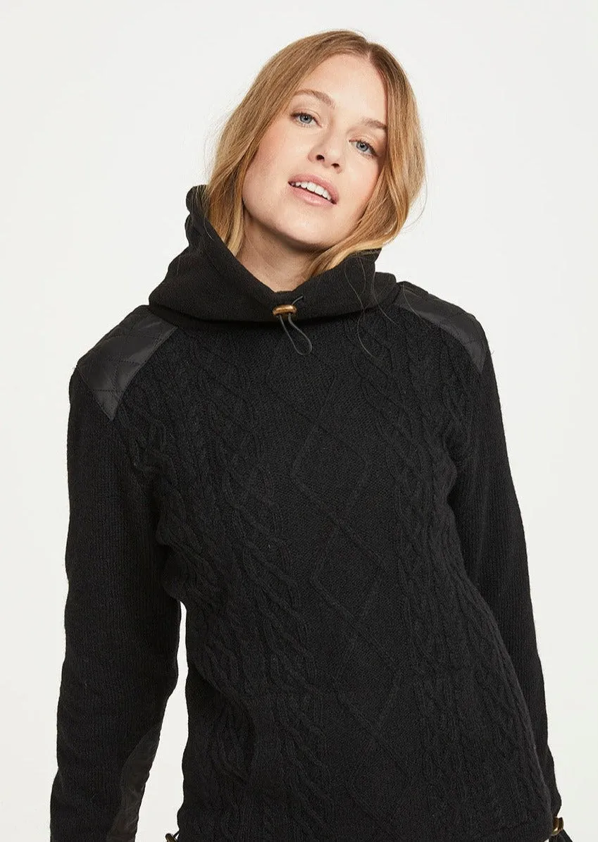 Women's Lined Aran Cowlneck Sweater | Black