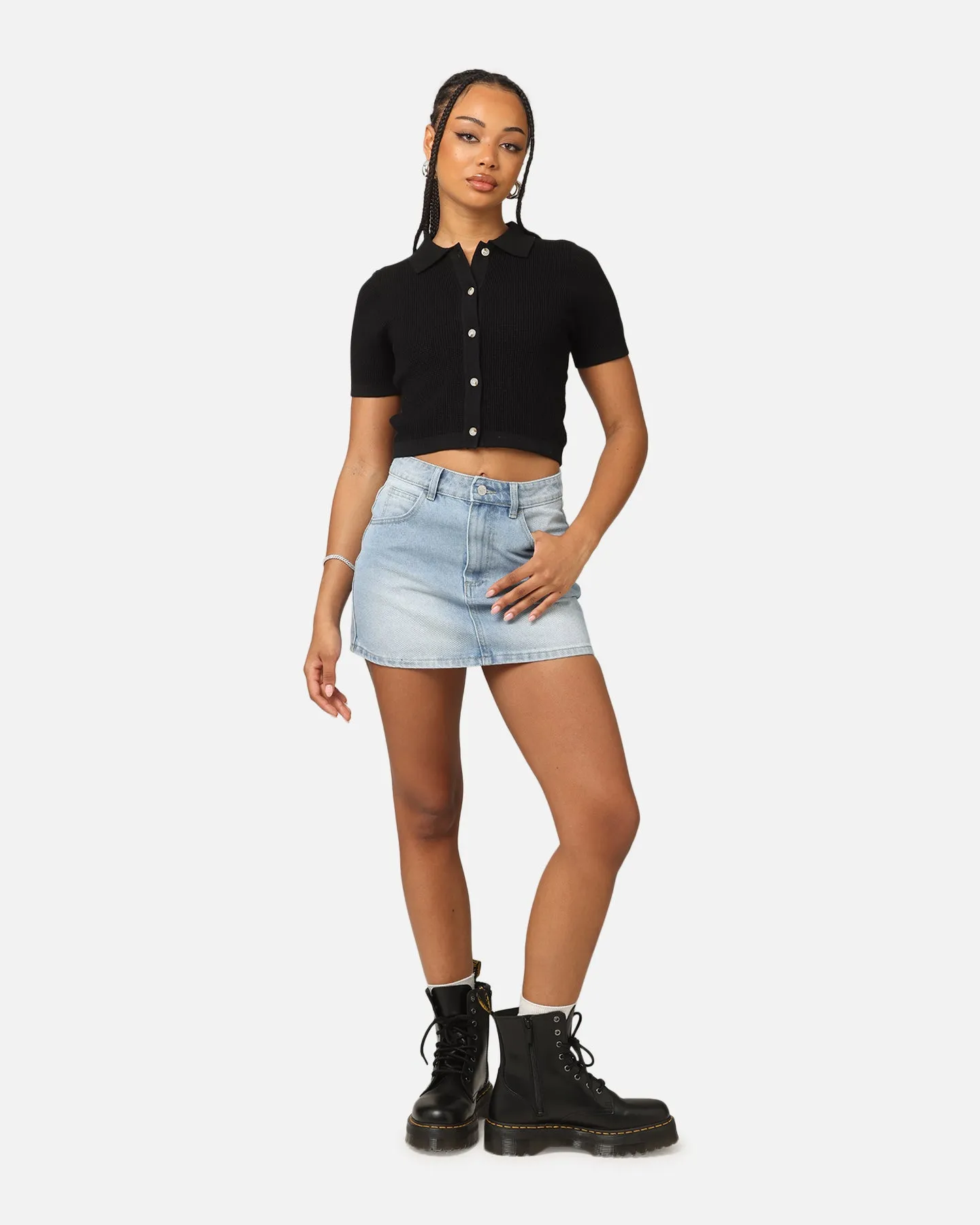 XXIII Women's Cropped Zyair Button Up Shirt Black