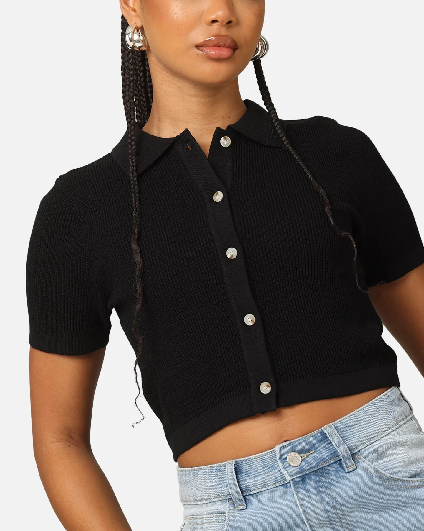 XXIII Women's Cropped Zyair Button Up Shirt Black